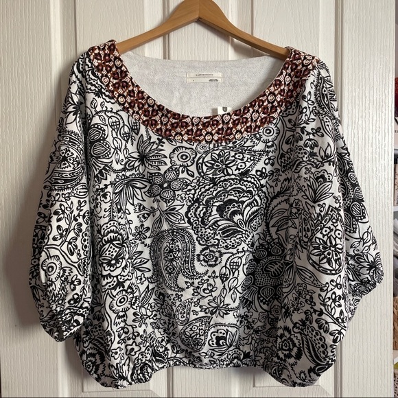 Nwt Anthropologie Samia Top Blouse Women’s tee boho Cotton Black White new - Picture 6 of 13